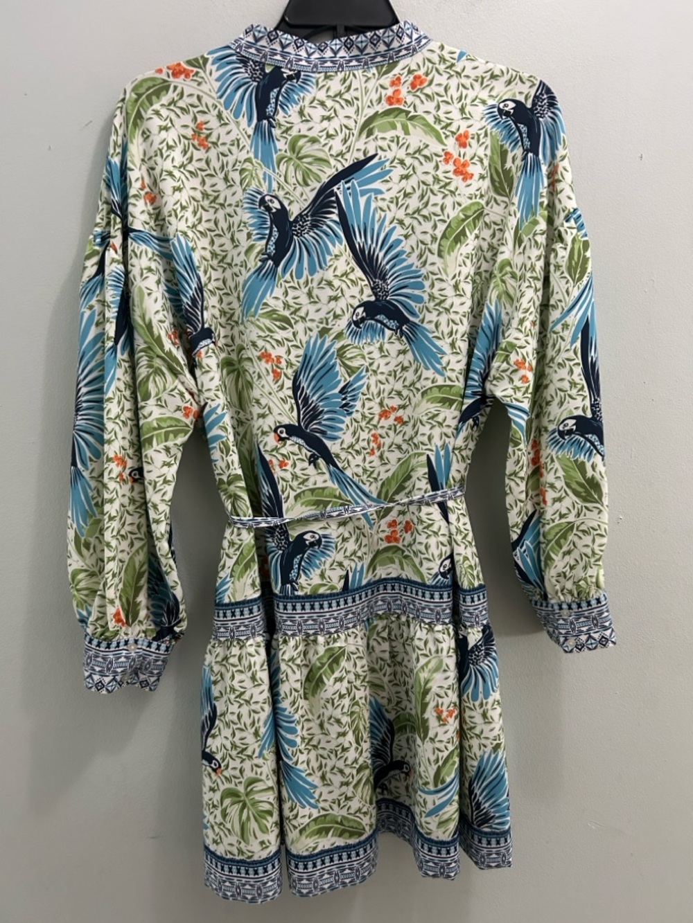 Blue Tropical Print Dress with Tie Belt - Picture 5 of 7